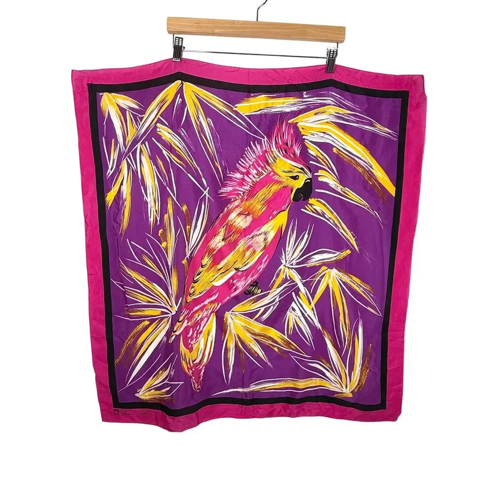 Vintage Anne Klein Bird Print Square Silk Scarf